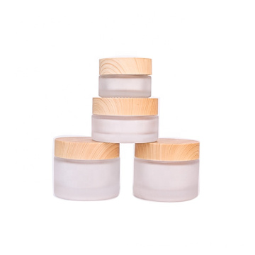 Beautiful cream packaging glass cosmetic jar cream jar with bamboo lid